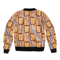 Aloha Hawaii Tiki Palaka Motifs Bomber Jacket Honohono Lei Orange Elegant Vibes