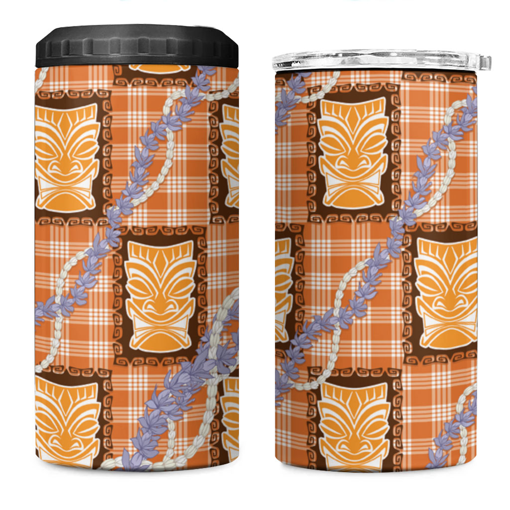 Aloha Hawaii Tiki Palaka Motifs 4 in 1 Can Cooler Tumbler Honohono Lei Orange Elegant Vibes