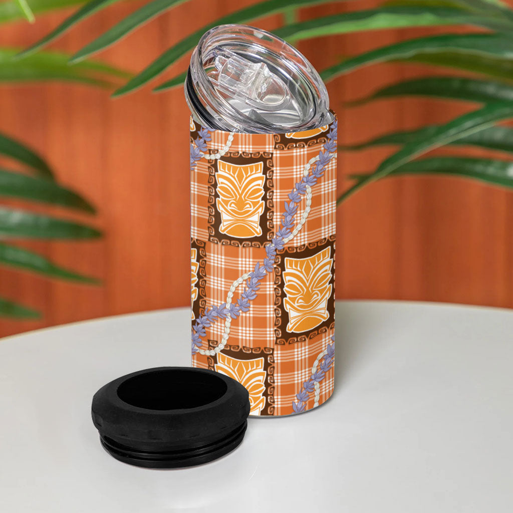 Aloha Hawaii Tiki Palaka Motifs 4 in 1 Can Cooler Tumbler Honohono Lei Orange Elegant Vibes LT14 - Polynesian Pride