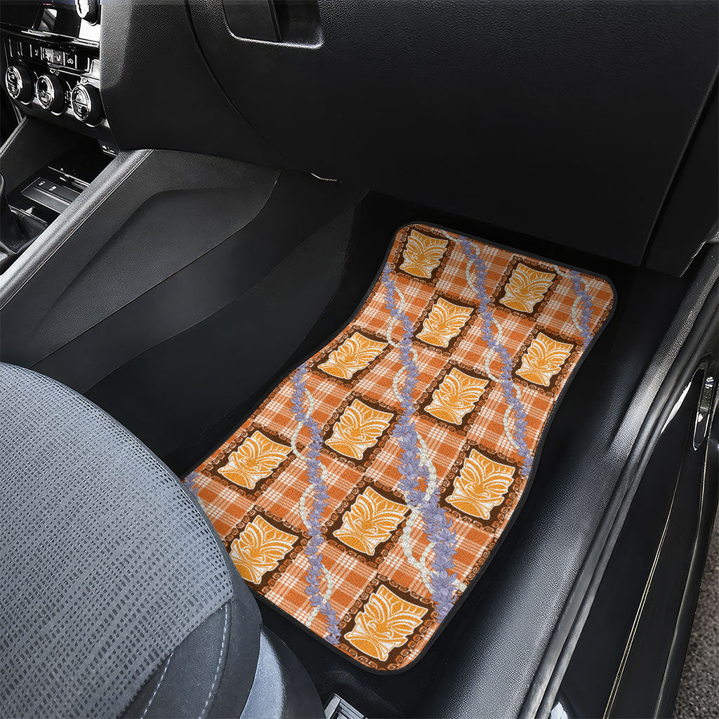 Aloha Hawaii Tiki Palaka Motifs Car Mats Honohono Lei Orange Elegant Vibes LT14 - Polynesian Pride