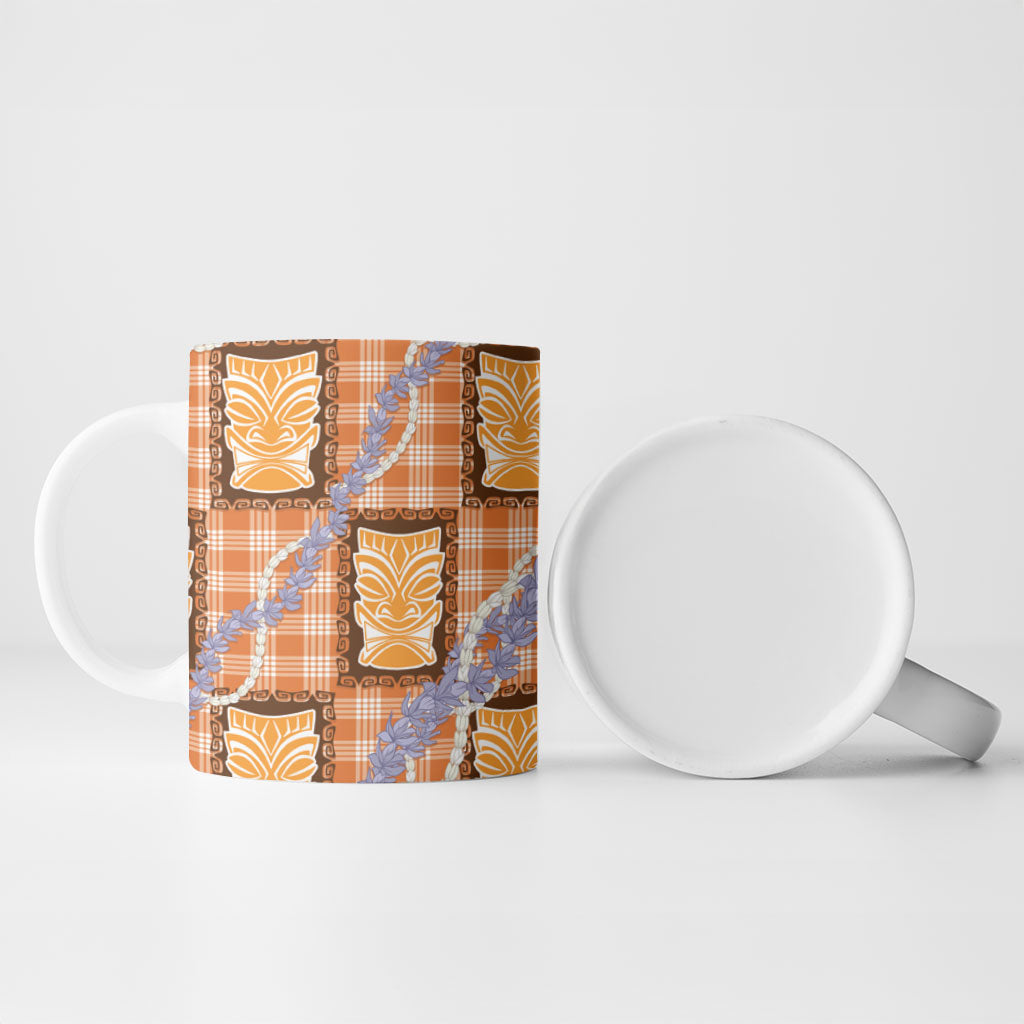 Aloha Hawaii Tiki Palaka Motifs Ceramic Mug Honohono Lei Orange Elegant Vibes