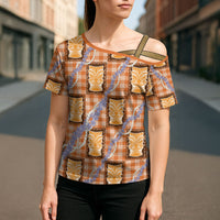 Aloha Hawaii Tiki Palaka Motifs Cross Shoulder Shirt Honohono Lei Orange Elegant Vibes LT14 - Polynesian Pride