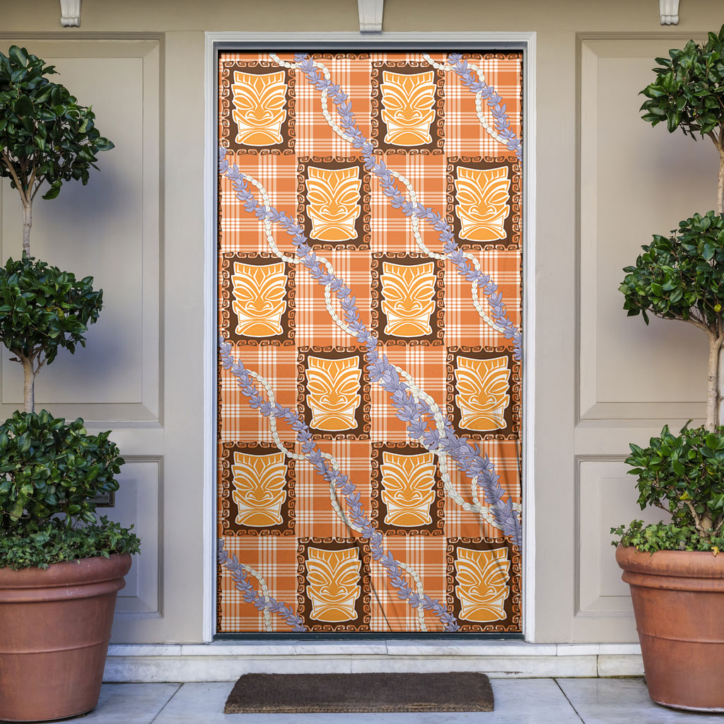 Aloha Hawaii Tiki Palaka Motifs Door Cover Honohono Lei Orange Elegant Vibes LT14 Orange - Polynesian Pride