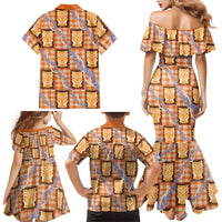 Aloha Hawaii Tiki Palaka Motifs Family Matching Mermaid Dress and Hawaiian Shirt Honohono Lei Orange Elegant Vibes LT14 - Polynesian Pride