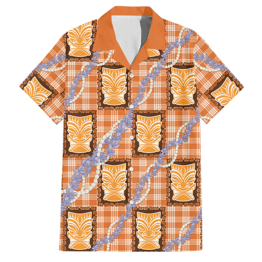 Aloha Hawaii Tiki Palaka Motifs Family Matching Puletasi and Hawaiian Shirt Honohono Lei Orange Elegant Vibes LT14 Dad's Shirt - Short Sleeve Orange - Polynesian Pride