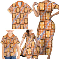 Aloha Hawaii Tiki Palaka Motifs Family Matching Short Sleeve Bodycon Dress and Hawaiian Shirt Honohono Lei Orange Elegant Vibes LT14 - Polynesian Pride