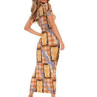 Aloha Hawaii Tiki Palaka Motifs Family Matching Short Sleeve Bodycon Dress and Hawaiian Shirt Honohono Lei Orange Elegant Vibes LT14 - Polynesian Pride