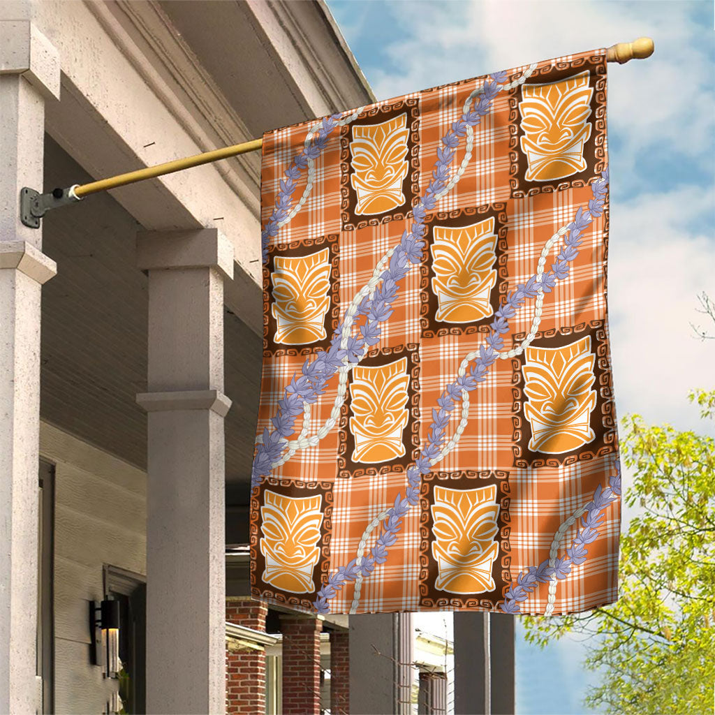Aloha Hawaii Tiki Palaka Motifs Garden Flag Honohono Lei Orange Elegant Vibes