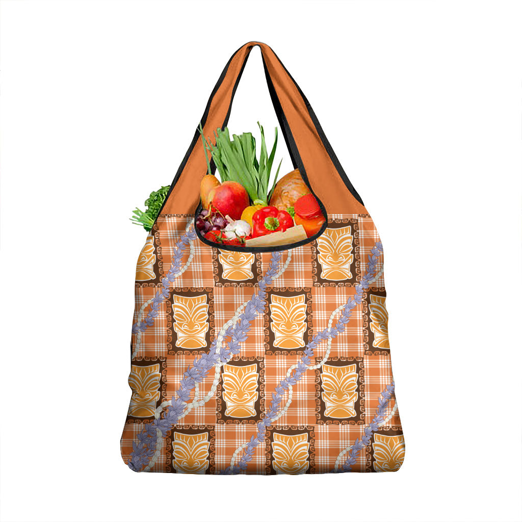 Aloha Hawaii Tiki Palaka Motifs Grocery Bag Honohono Lei Orange Elegant Vibes LT14 1-pack One Size Orange - Polynesian Pride