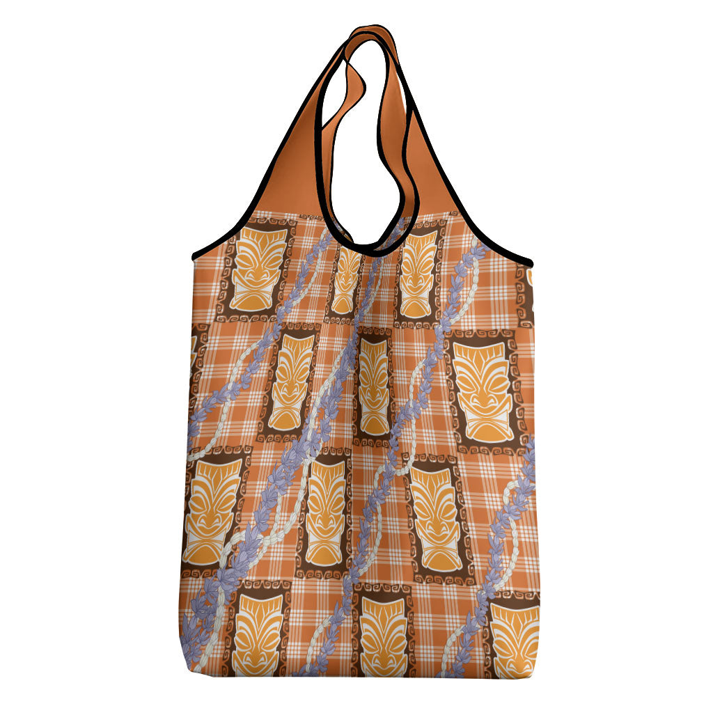 Aloha Hawaii Tiki Palaka Motifs Grocery Bag Honohono Lei Orange Elegant Vibes LT14 - Polynesian Pride