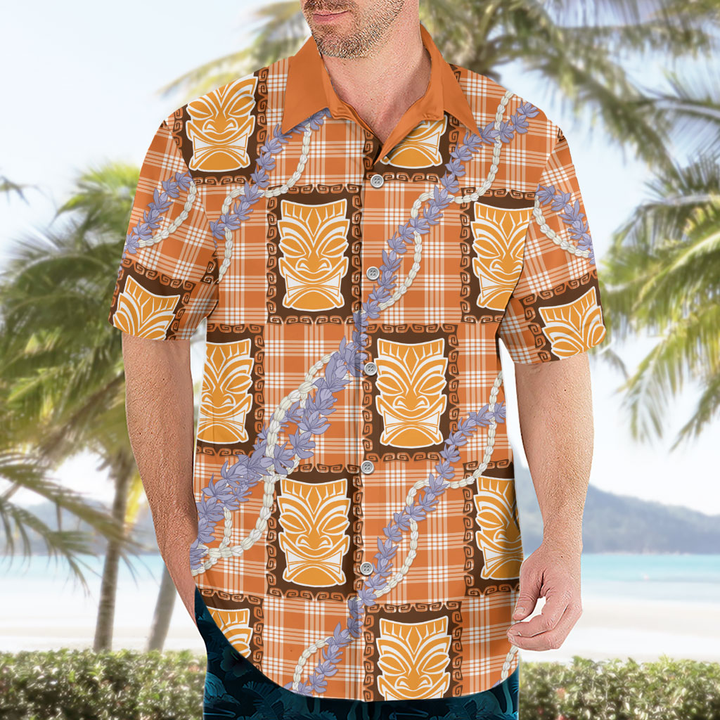Aloha Hawaii Tiki Palaka Motifs Hawaiian Shirt Honohono Lei Orange Elegant Vibes LT14 - Polynesian Pride
