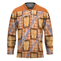 Aloha Hawaii Tiki Palaka Motifs Hockey Jersey Honohono Lei Orange Elegant Vibes LT14 Unisex Orange - Polynesian Pride