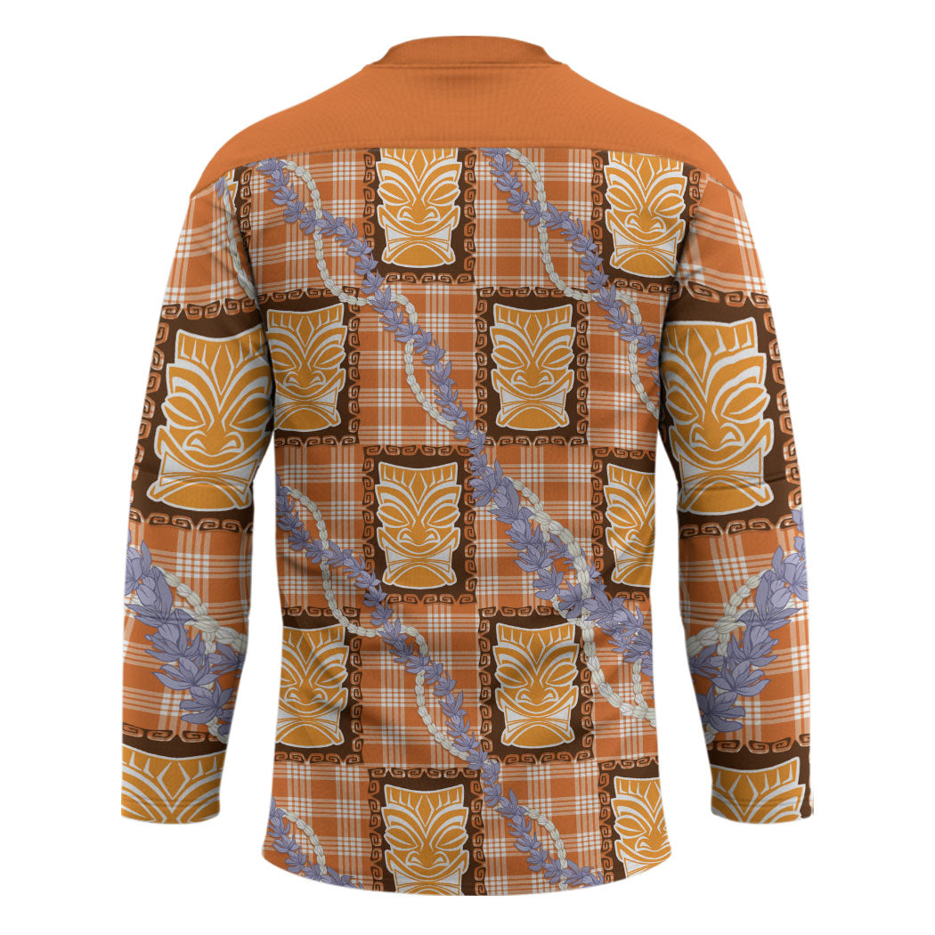 Aloha Hawaii Tiki Palaka Motifs Hockey Jersey Honohono Lei Orange Elegant Vibes LT14 - Polynesian Pride