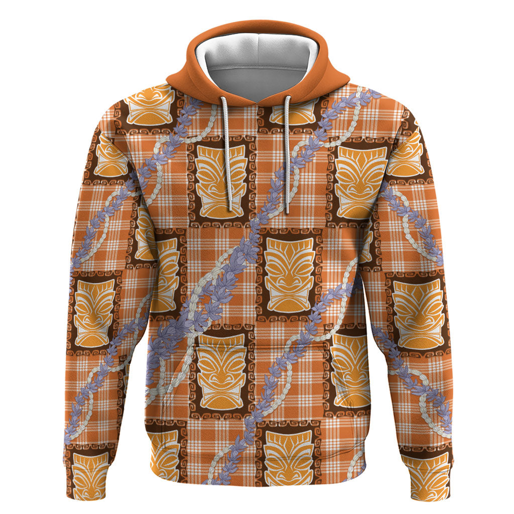 Aloha Hawaii Tiki Palaka Motifs Hoodie Honohono Lei Orange Elegant Vibes LT14 Pullover Hoodie Orange - Polynesian Pride