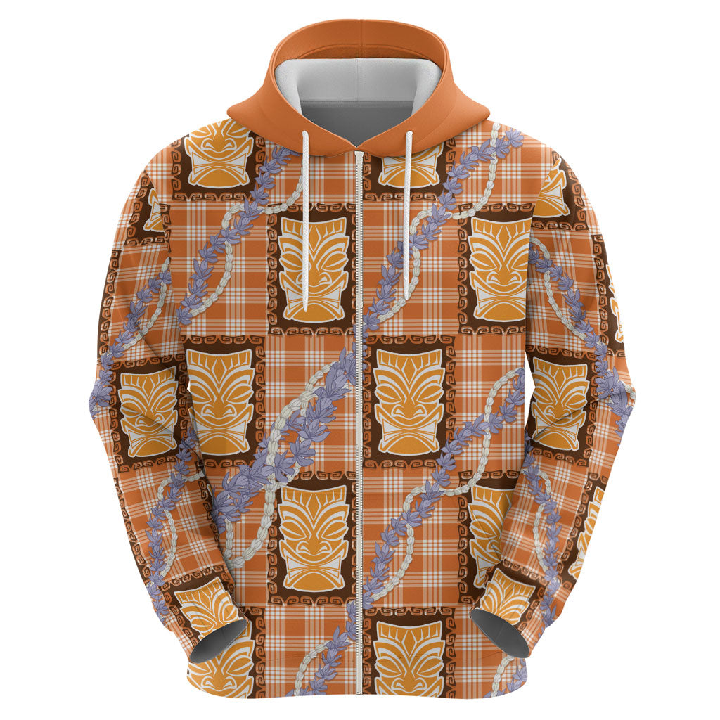 Aloha Hawaii Tiki Palaka Motifs Hoodie Honohono Lei Orange Elegant Vibes LT14 - Polynesian Pride