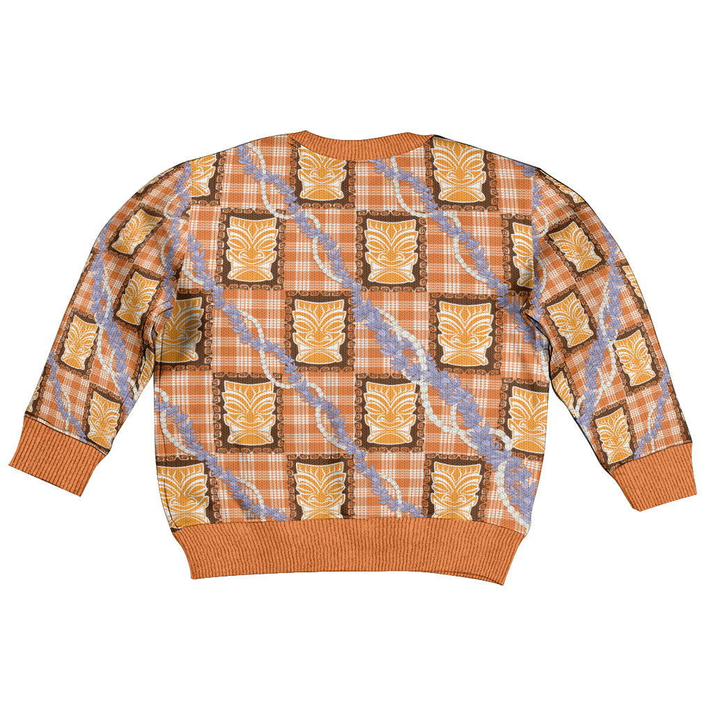 Aloha Hawaii Tiki Palaka Motifs Kid Ugly Christmas Sweater Honohono Lei Orange Elegant Vibes LT14 - Polynesian Pride