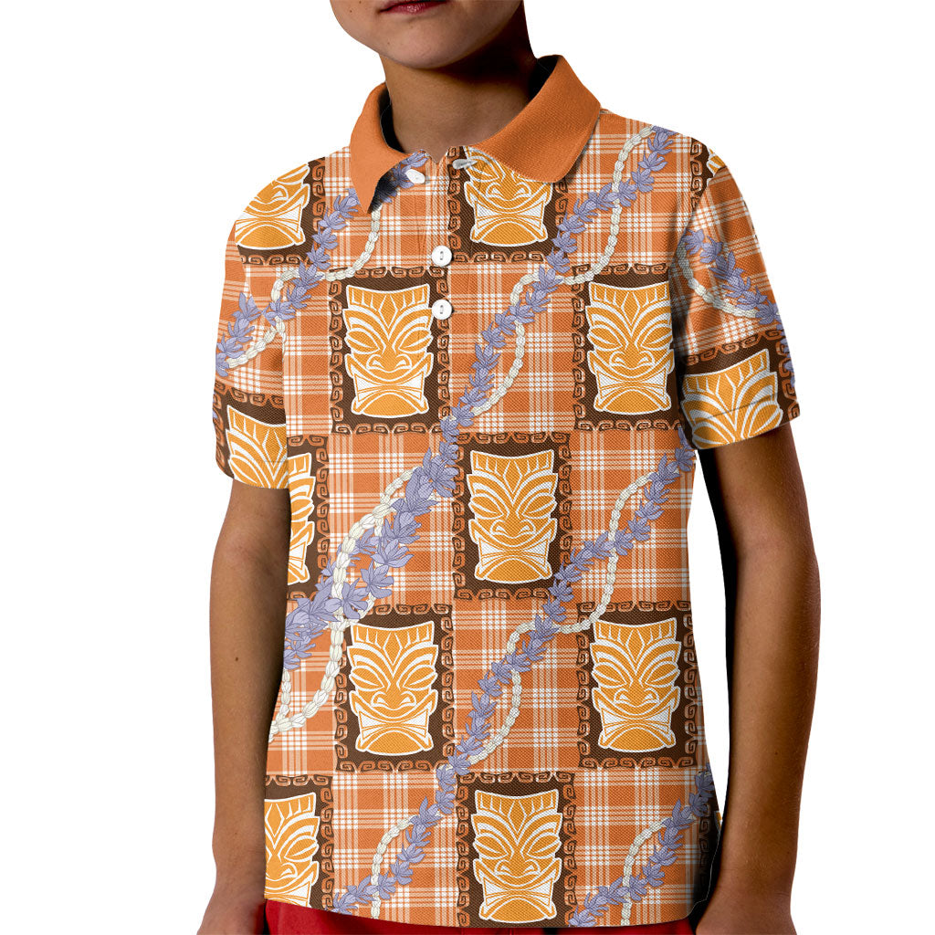 Aloha Hawaii Tiki Palaka Motifs Kid Polo Shirt Honohono Lei Orange Elegant Vibes