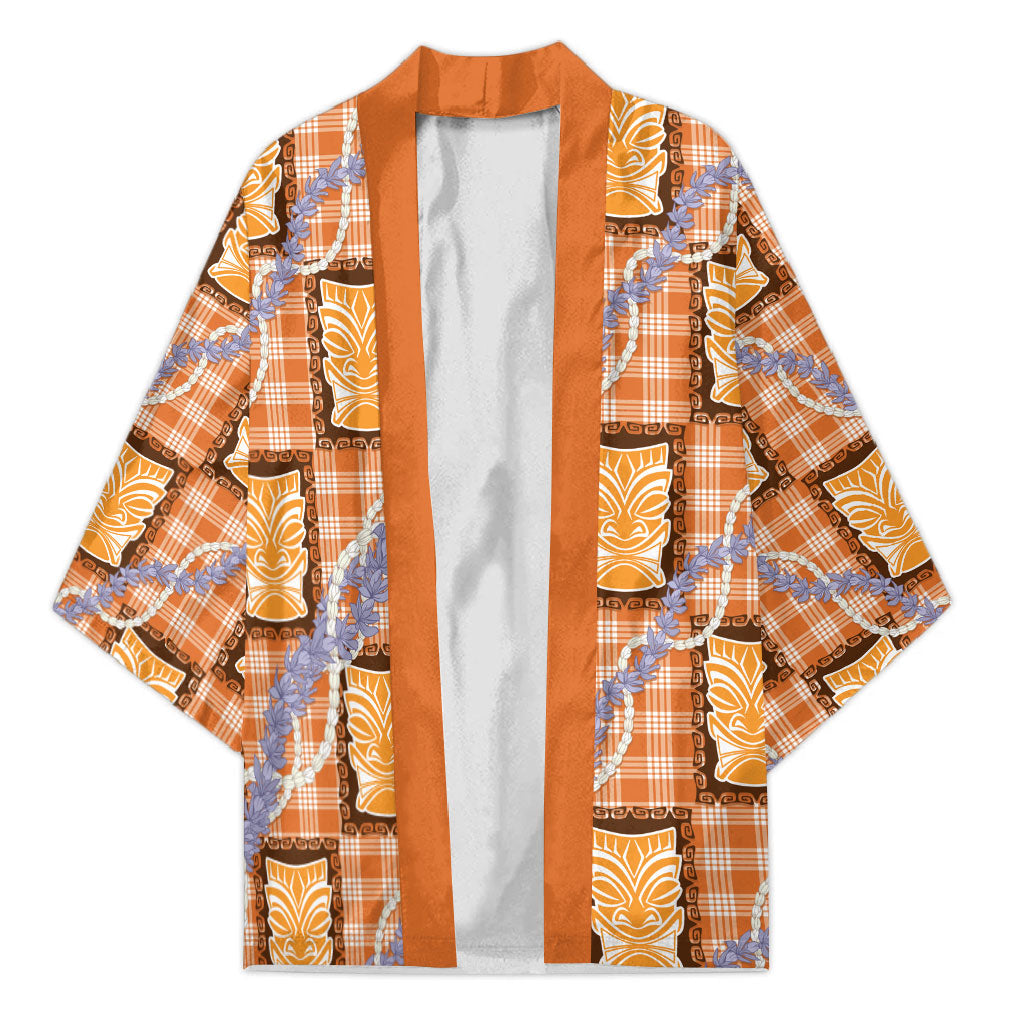 Aloha Hawaii Tiki Palaka Motifs Kimono Honohono Lei Orange Elegant Vibes