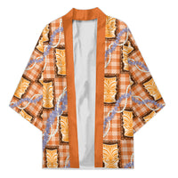 Aloha Hawaii Tiki Palaka Motifs Kimono Honohono Lei Orange Elegant Vibes LT14 Unisex Orange - Polynesian Pride