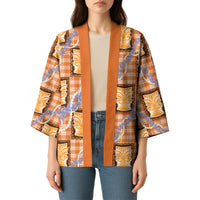 Aloha Hawaii Tiki Palaka Motifs Kimono Honohono Lei Orange Elegant Vibes LT14 - Polynesian Pride