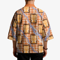 Aloha Hawaii Tiki Palaka Motifs Kimono Honohono Lei Orange Elegant Vibes LT14 - Polynesian Pride