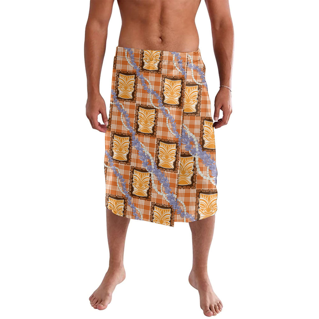 Aloha Hawaii Tiki Palaka Motifs Lavalava Honohono Lei Orange Elegant Vibes