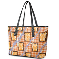 Aloha Hawaii Tiki Palaka Motifs Leather Tote Bag Honohono Lei Orange Elegant Vibes LT14 - Polynesian Pride