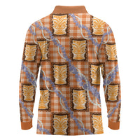 Aloha Hawaii Tiki Palaka Motifs Long Sleeve Polo Shirt Honohono Lei Orange Elegant Vibes LT14 - Polynesian Pride