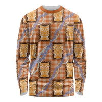 Aloha Hawaii Tiki Palaka Motifs Long Sleeve Shirt Honohono Lei Orange Elegant Vibes LT14 Unisex Orange - Polynesian Pride