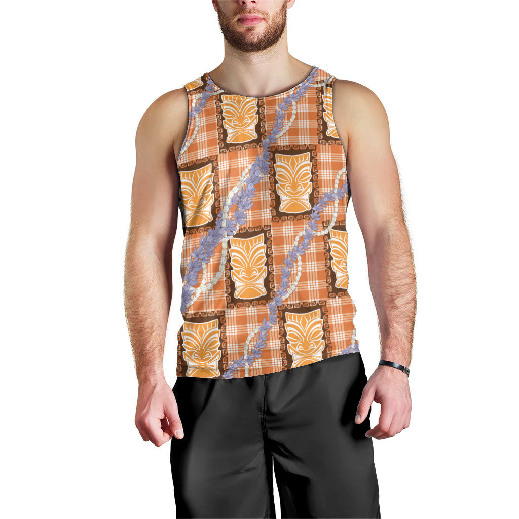 Aloha Hawaii Tiki Palaka Motifs Men Tank Top Honohono Lei Orange Elegant Vibes LT14 - Polynesian Pride