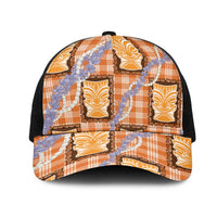 Aloha Hawaii Tiki Palaka Motifs Mesh Trucker Cap Honohono Lei Orange Elegant Vibes LT14 One Size Black Orange - Polynesian Pride