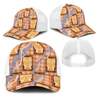 Aloha Hawaii Tiki Palaka Motifs Mesh Trucker Cap Honohono Lei Orange Elegant Vibes LT14 - Polynesian Pride