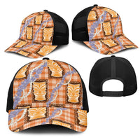 Aloha Hawaii Tiki Palaka Motifs Mesh Trucker Cap Honohono Lei Orange Elegant Vibes LT14 - Polynesian Pride