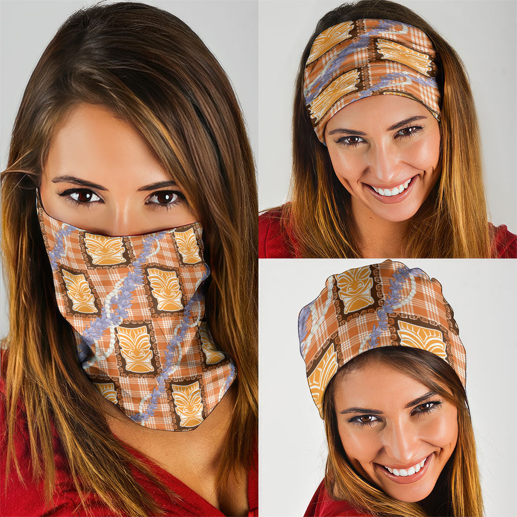 Aloha Hawaii Tiki Palaka Motifs Neck Gaiter Honohono Lei Orange Elegant Vibes LT14 - Polynesian Pride