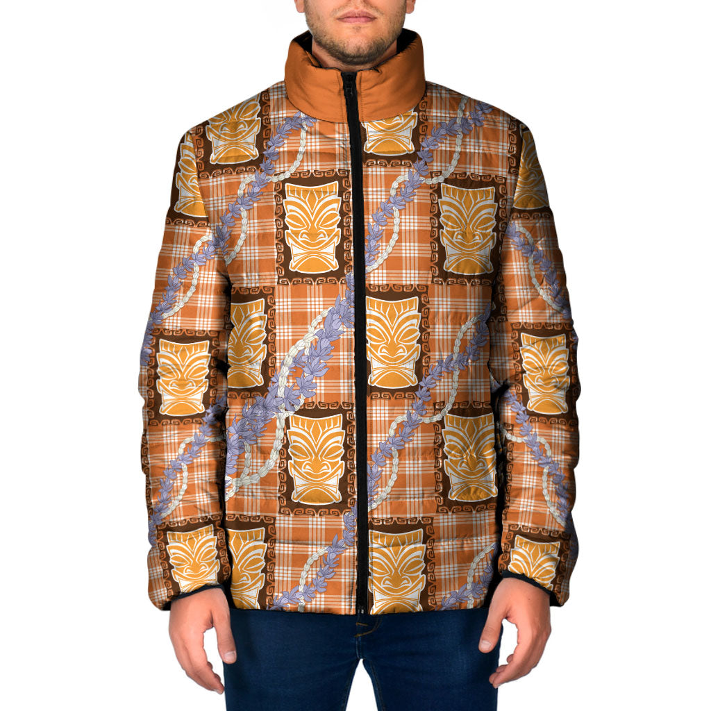 Aloha Hawaii Tiki Palaka Motifs Padded Jacket Honohono Lei Orange Elegant Vibes LT14 Men Orange - Polynesian Pride