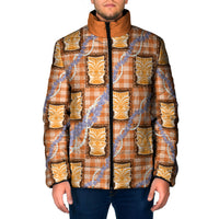 Aloha Hawaii Tiki Palaka Motifs Padded Jacket Honohono Lei Orange Elegant Vibes LT14 Men Orange - Polynesian Pride