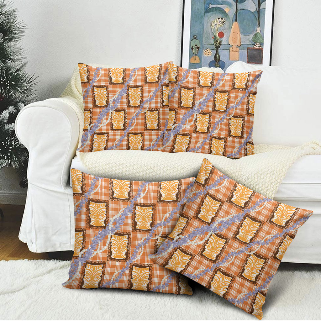 Aloha Hawaii Tiki Palaka Motifs Pillow Cover Honohono Lei Orange Elegant Vibes LT14 - Polynesian Pride
