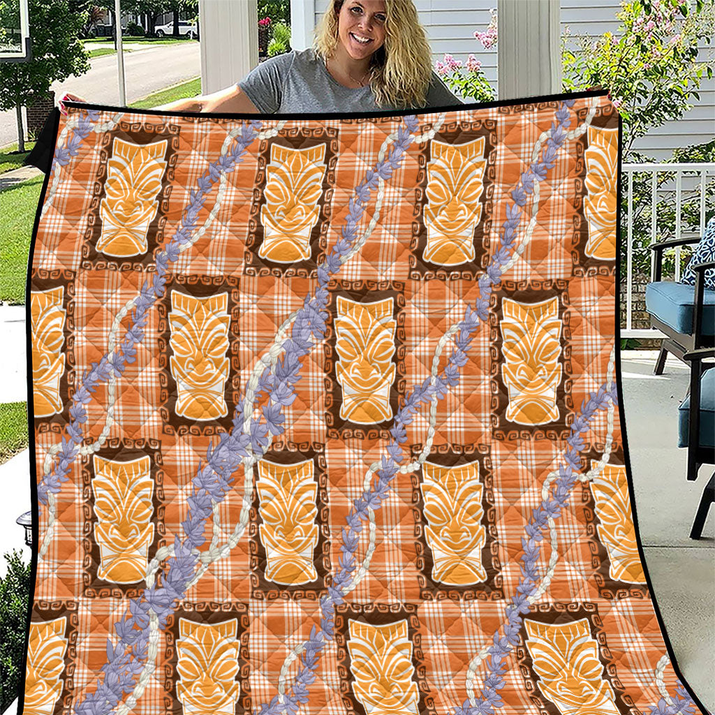 Aloha Hawaii Tiki Palaka Motifs Quilt Honohono Lei Orange Elegant Vibes LT14 Orange - Polynesian Pride