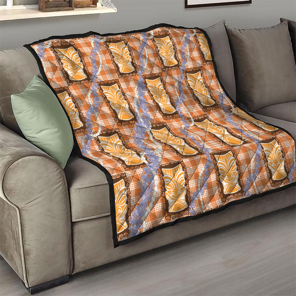 Aloha Hawaii Tiki Palaka Motifs Quilt Honohono Lei Orange Elegant Vibes LT14 - Polynesian Pride