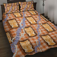 Aloha Hawaii Tiki Palaka Motifs Quilt Bed Set Honohono Lei Orange Elegant Vibes LT14 Orange - Polynesian Pride