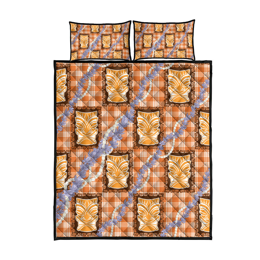 Aloha Hawaii Tiki Palaka Motifs Quilt Bed Set Honohono Lei Orange Elegant Vibes LT14 - Polynesian Pride