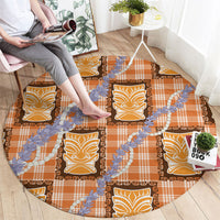 Aloha Hawaii Tiki Palaka Motifs Round Carpet Honohono Lei Orange Elegant Vibes LT14 - Polynesian Pride