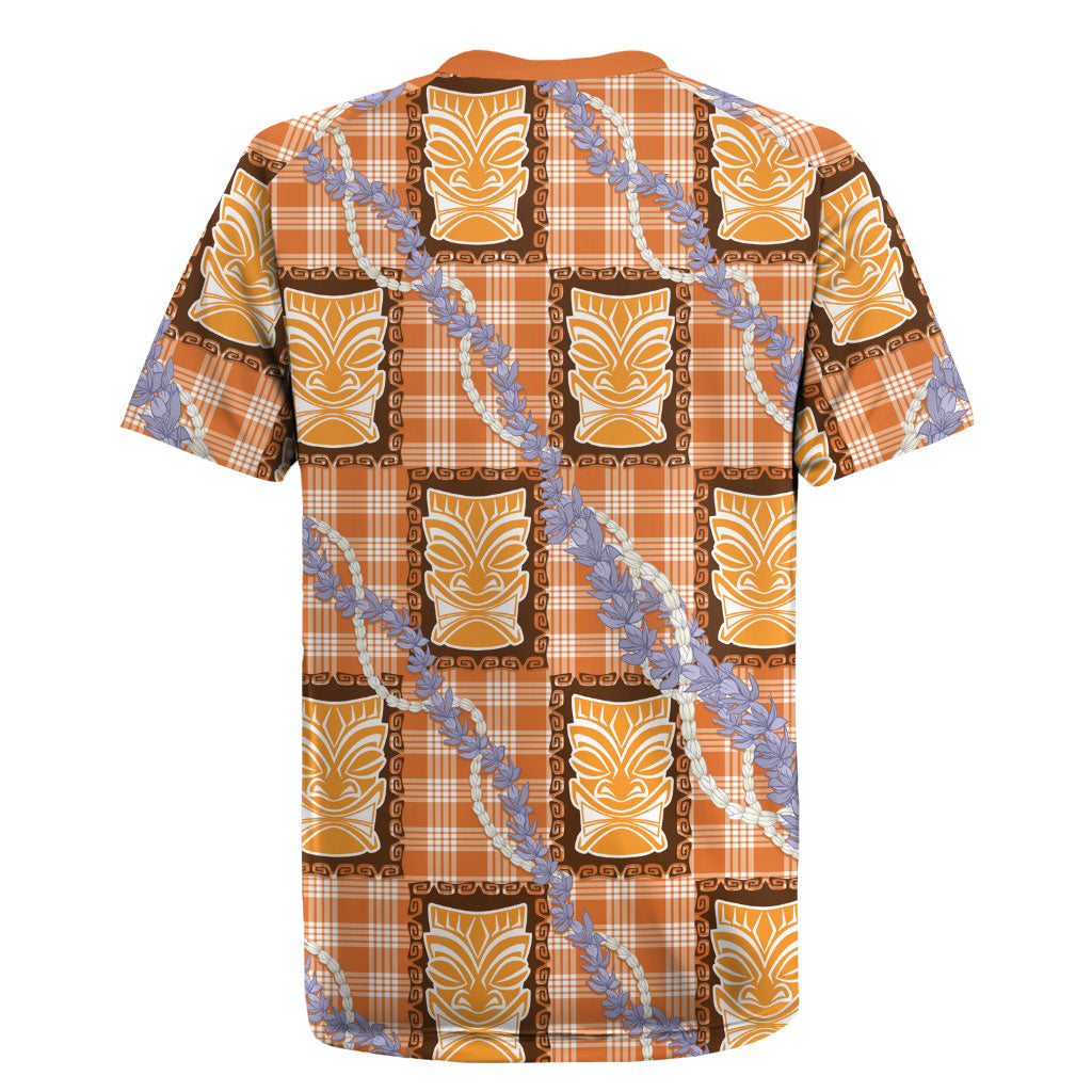 Aloha Hawaii Tiki Palaka Motifs Rugby Jersey Honohono Lei Orange Elegant Vibes LT14 - Polynesian Pride