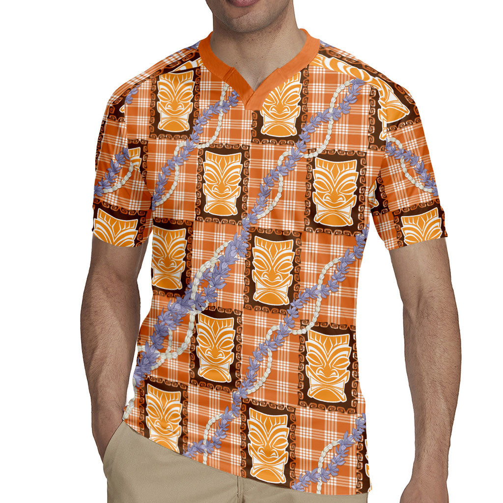 Aloha Hawaii Tiki Palaka Motifs Rugby Jersey Honohono Lei Orange Elegant Vibes LT14 - Polynesian Pride