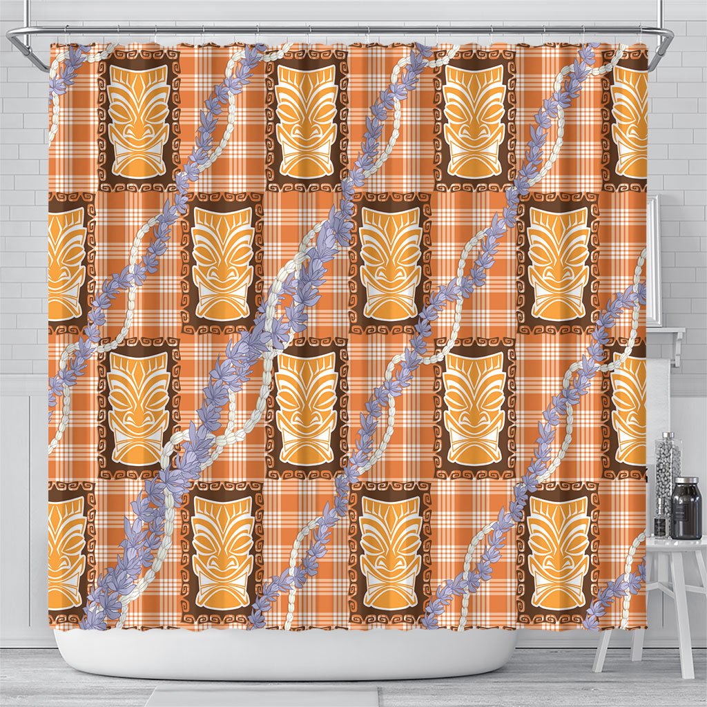 Aloha Hawaii Tiki Palaka Motifs Shower Curtain Honohono Lei Orange Elegant Vibes LT14 - Polynesian Pride