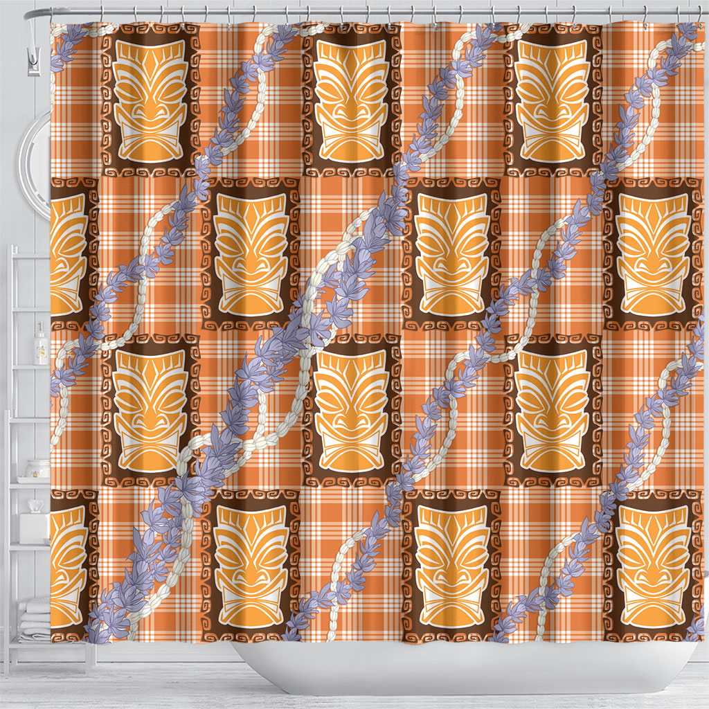 Aloha Hawaii Tiki Palaka Motifs Shower Curtain Honohono Lei Orange Elegant Vibes LT14 - Polynesian Pride