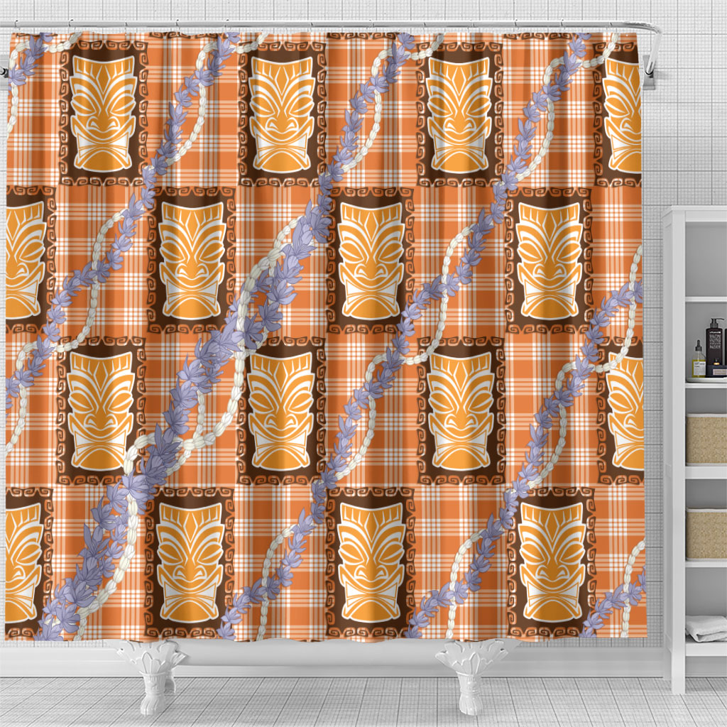 Aloha Hawaii Tiki Palaka Motifs Shower Curtain Honohono Lei Orange Elegant Vibes LT14 - Polynesian Pride