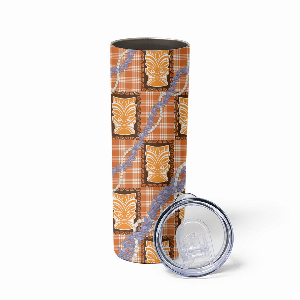 Aloha Hawaii Tiki Palaka Motifs Skinny Tumbler Honohono Lei Orange Elegant Vibes LT14 - Polynesian Pride