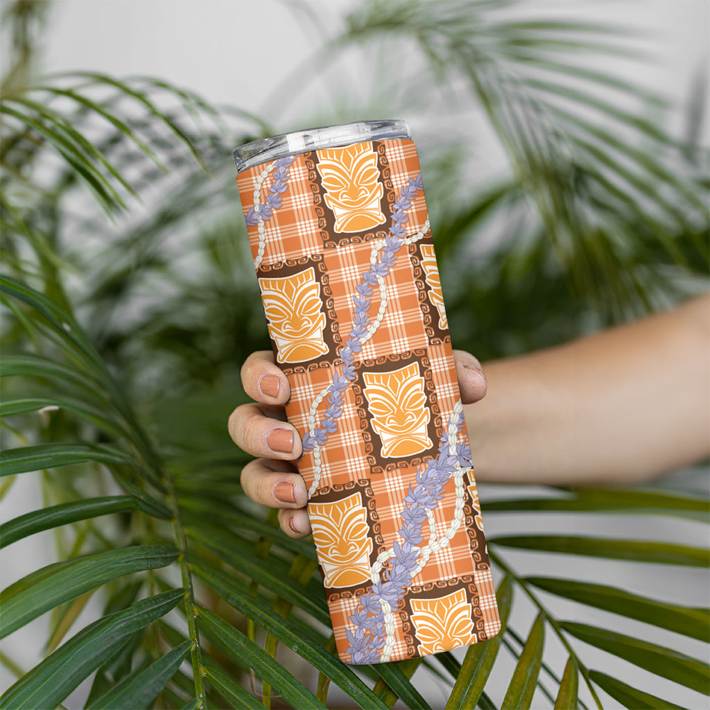 Aloha Hawaii Tiki Palaka Motifs Skinny Tumbler Honohono Lei Orange Elegant Vibes LT14 - Polynesian Pride