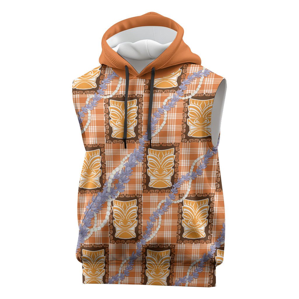 Aloha Hawaii Tiki Palaka Motifs Sleeveless Hoodie Honohono Lei Orange Elegant Vibes LT14 Orange - Polynesian Pride